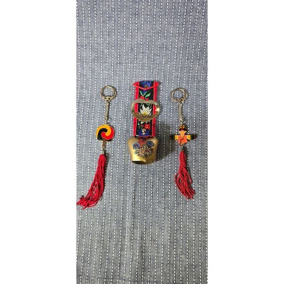 Vintage Swiss Cowbell and Vintage Enamel Asian Korea Keychains - Picture 2 of 6